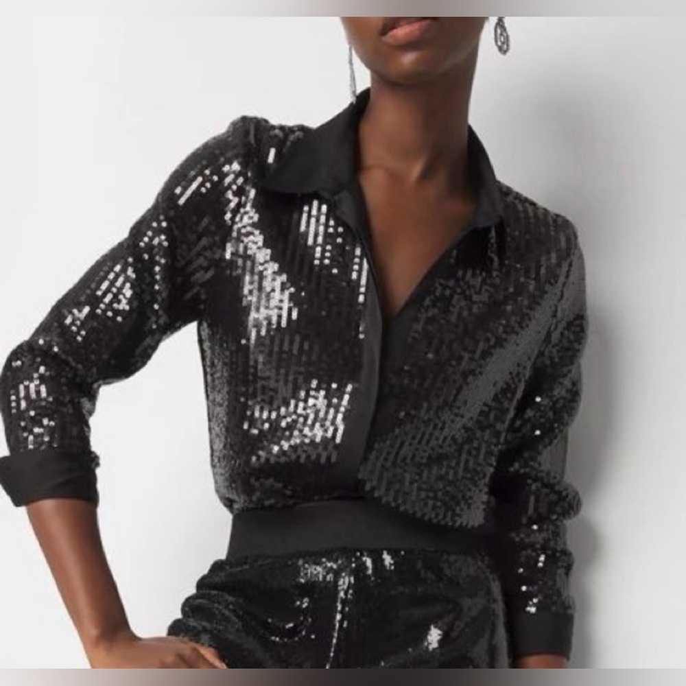 NWT White House Black Market Satin + Sequin Shirt